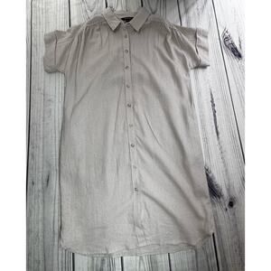 Well Worn Sz S Linen Blend Shirt Dress Beige Quiet Luxury Button Tan